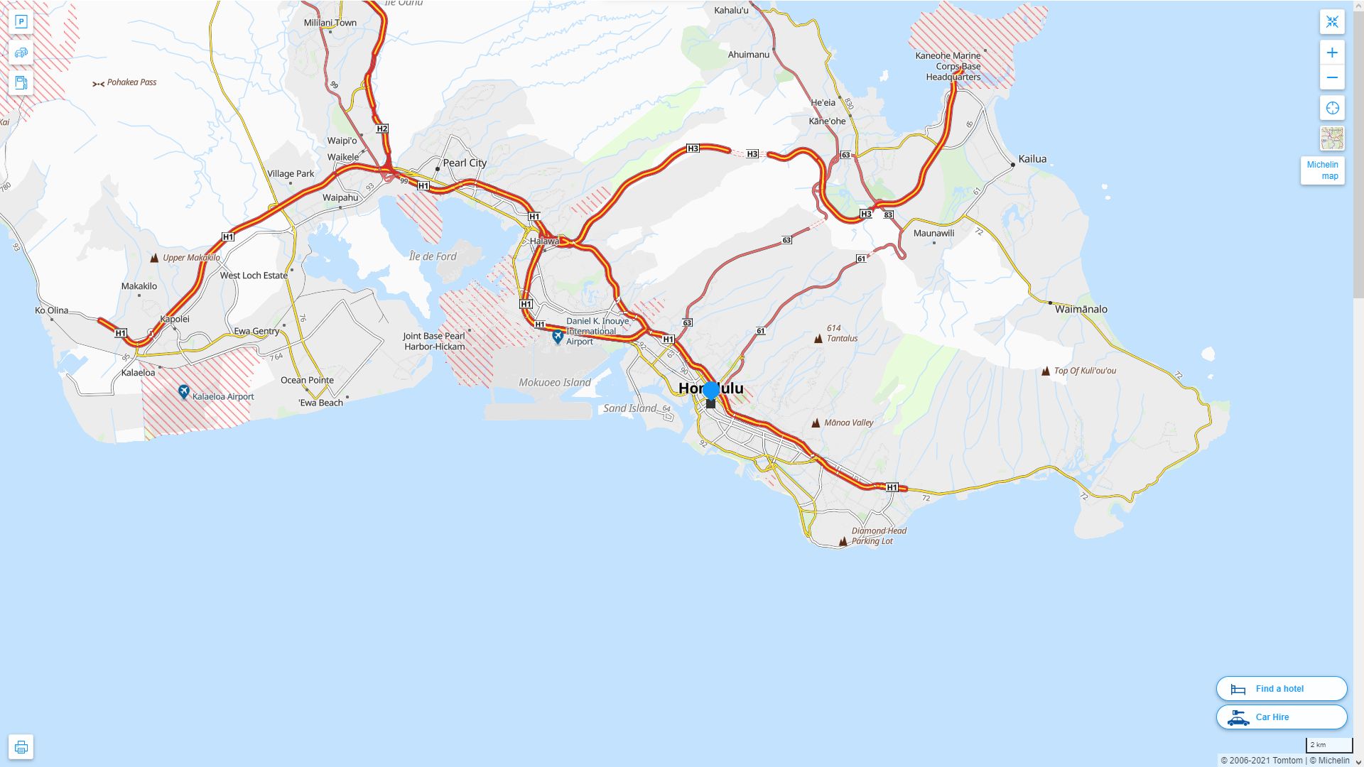 Honolulu Hawaii Highway and Road Map